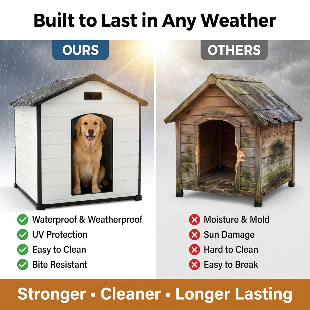 Garvee XLarge Dog House Indoor Outdoor Waterproof, 57" Heavy Duty Plastic Large Breed Dog Kennel with Raised Floor, Removable Roof & Air Vent for Small to XL Dogs, Easy Assembly
