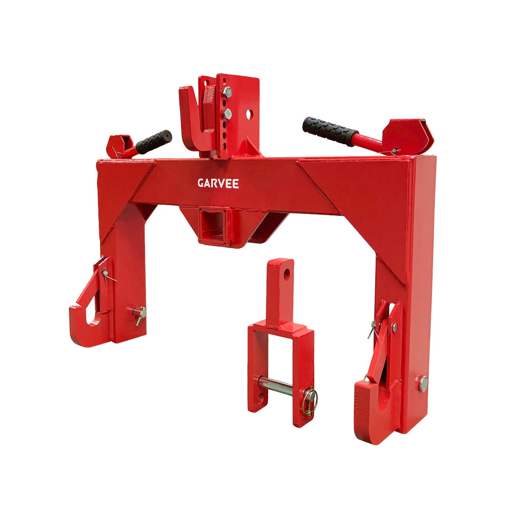 Garvee Heavy Duty 3-Point Quick Hitch Tool Set for Category 1 Tractors - Upgraded Versatile Adapter, 2" Receiver, 5-Level Adjustable Bolt, 3000 lbs Capacity, Trailer Hitch Attachment - Red