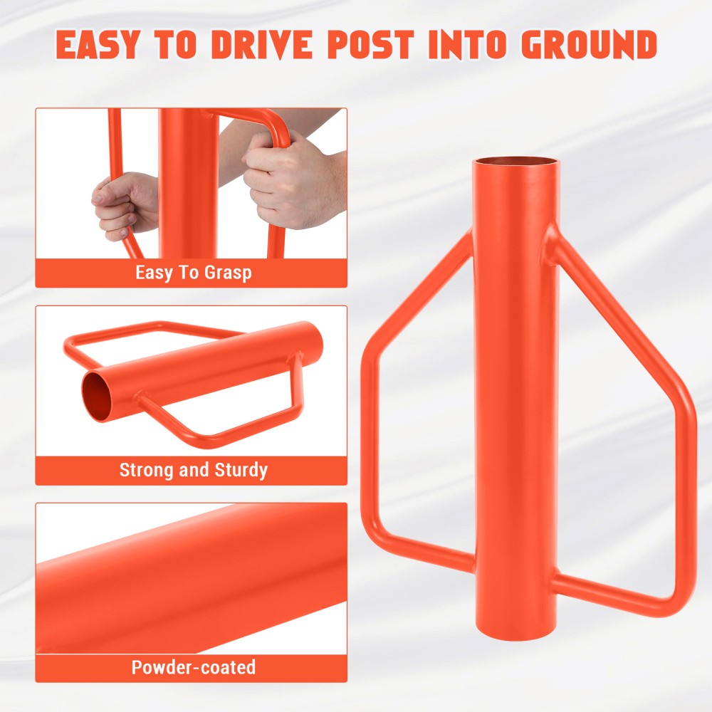 Garvee 8 LB Heavy Duty T-Post Driver - Manual Fence Post Pounder Hammer with Dual Handles for Installing T-Posts, Metal Stakes, Signposts, and Ground Rods, High-Visibility Orange