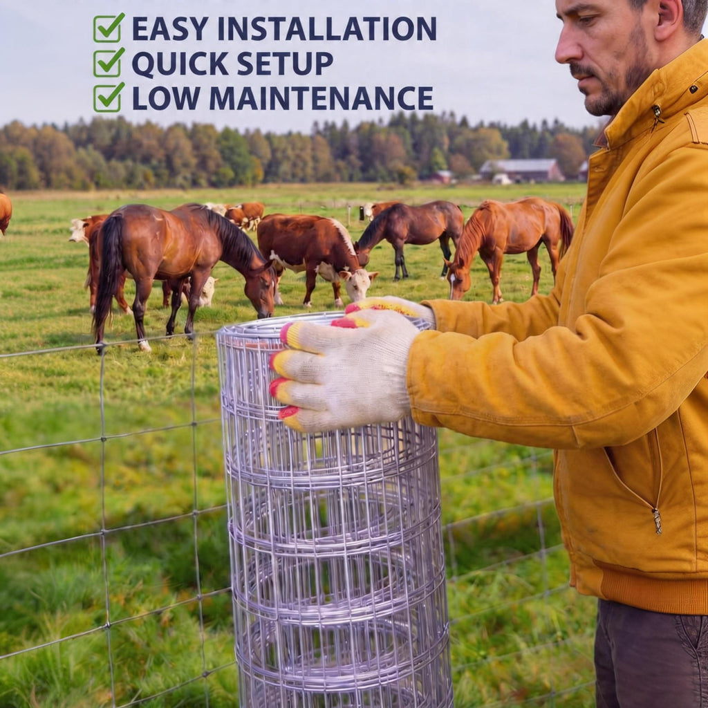 Garvee 5' × 328' Livestock Fence Roll, 12 Gauge Galvanized Woven Wire with Hinge Knot for Pasture