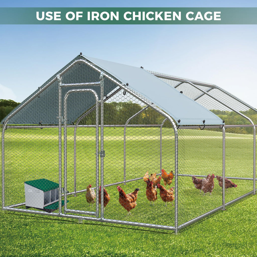 Garvee 3-Compartment Galvanized Steel Chicken Nesting Box – Roll-Away Tray & Support Stand, Green