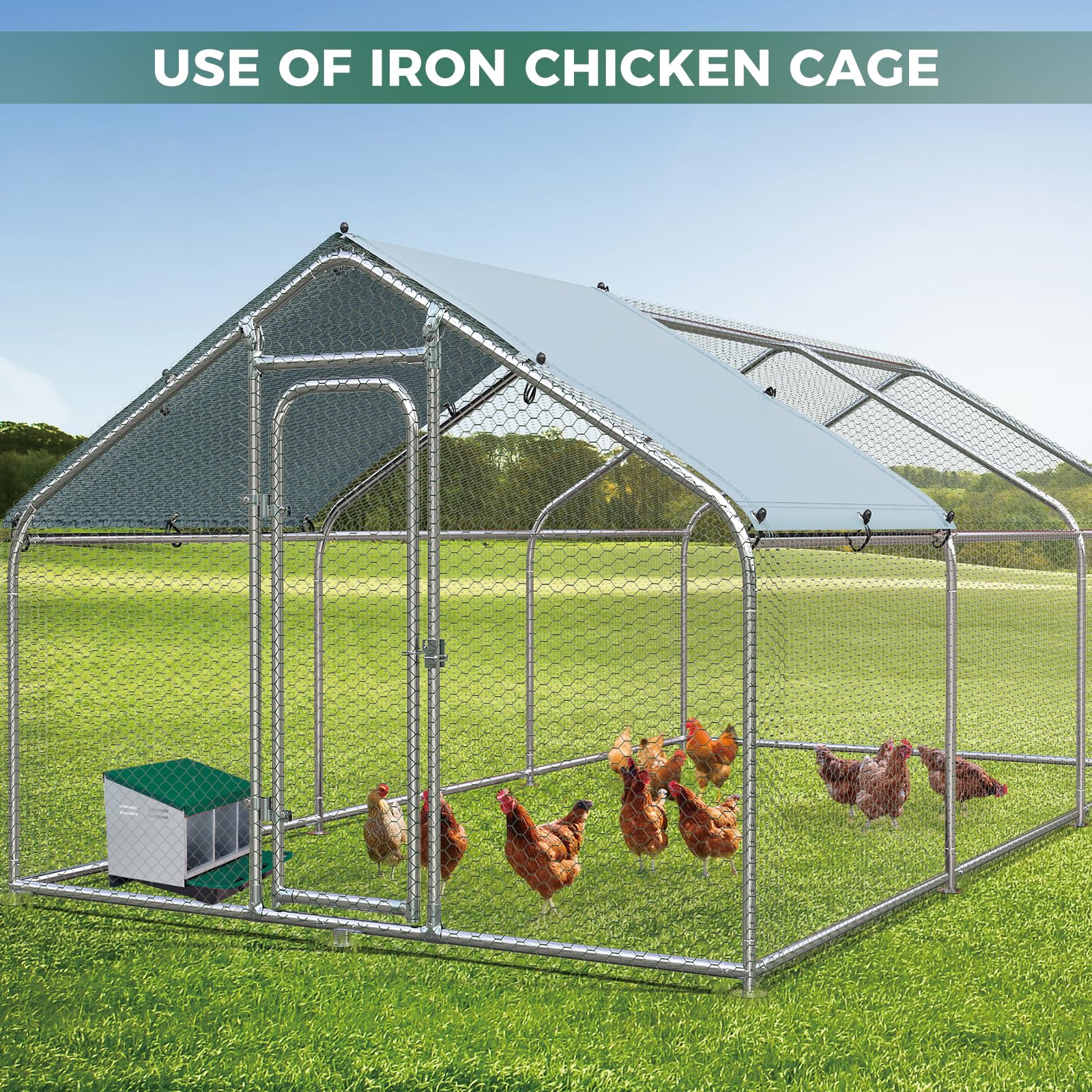 Garvee 3-Compartment Galvanized Steel Chicken Nesting Box – Roll-Away Tray & Support Stand, Green