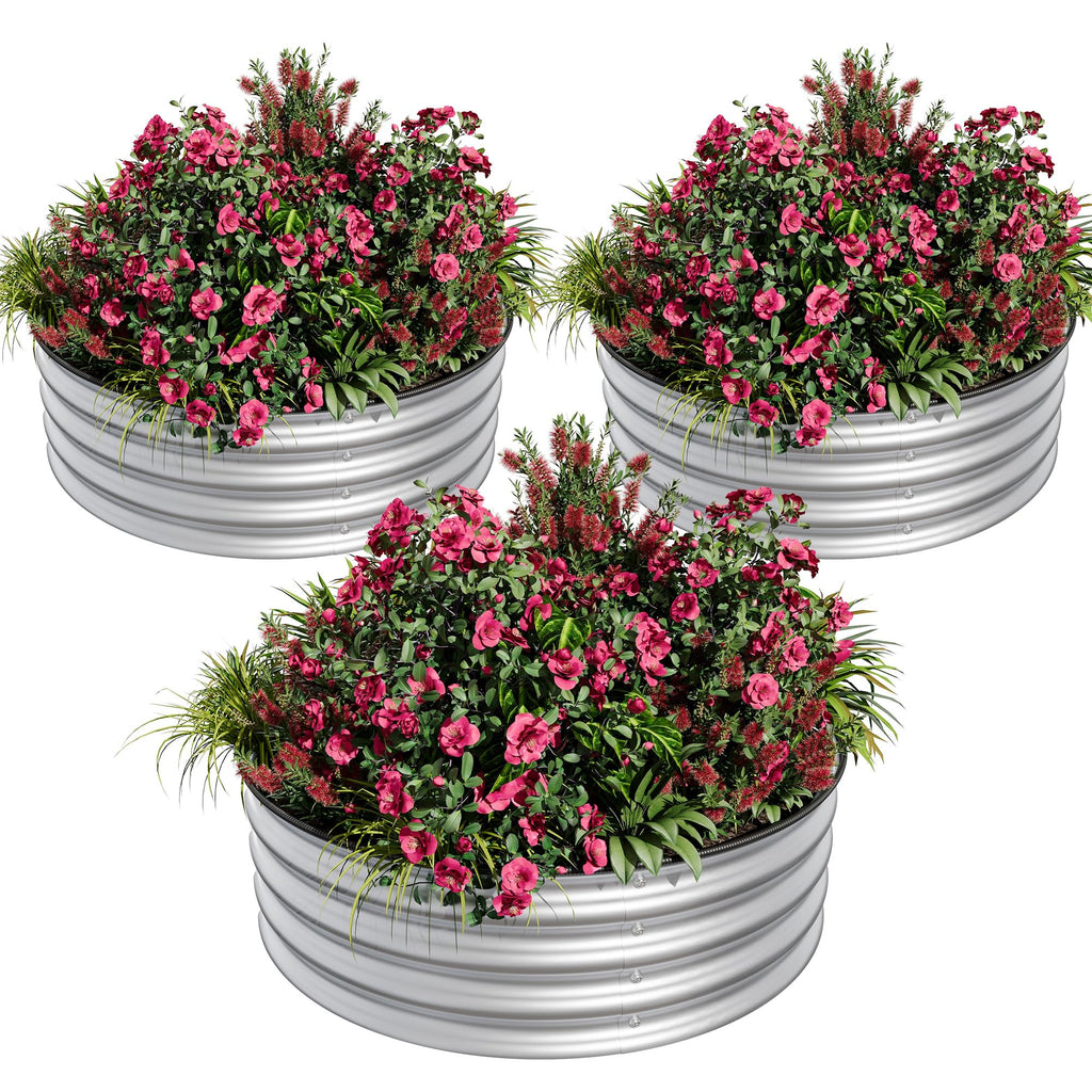 Garvee Round Raised Garden Bed, 3 Pcs 2 x 1.5ft Galvanized Raised Boxes with Rust, Corrosion Protection, Easy Assembly, Safe Edge, Metal Garden Bed Kit for Planting Vegetables, Fruits, Flowers