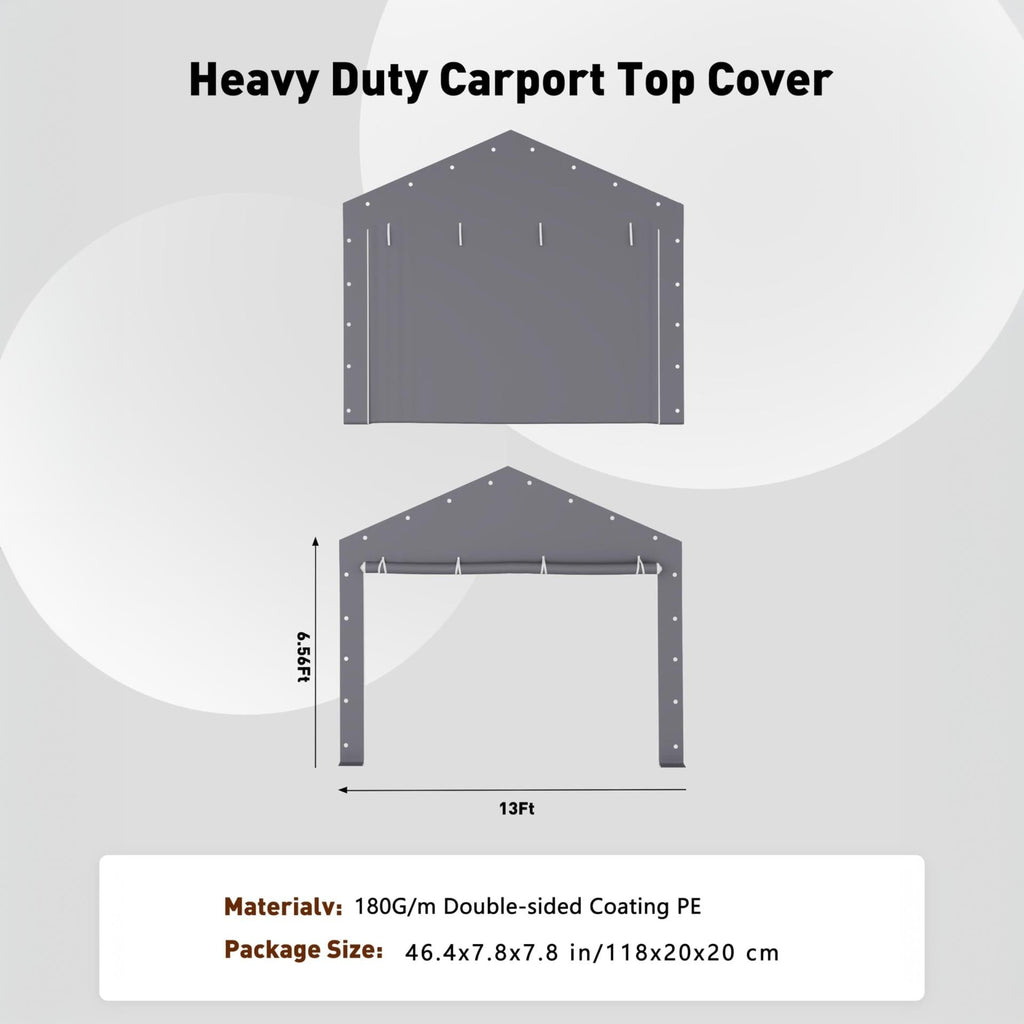 Garvee 2-Pack Heavy Duty Carport Replacement Zipper Doors, 160G PE Waterproof UV-Resistant Panels with 64 Ball Bungees for 13x20 FT & 13x25 FT Portable Garages, Gray