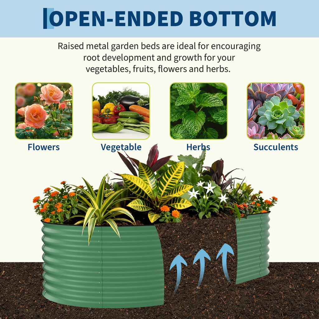 Garvee 8' × 4' × 2' Galvanized Steel Raised Garden Bed, 24-Inch Deep Oval Planter with Open Bottom, Safety Edging & Support Bars, Green