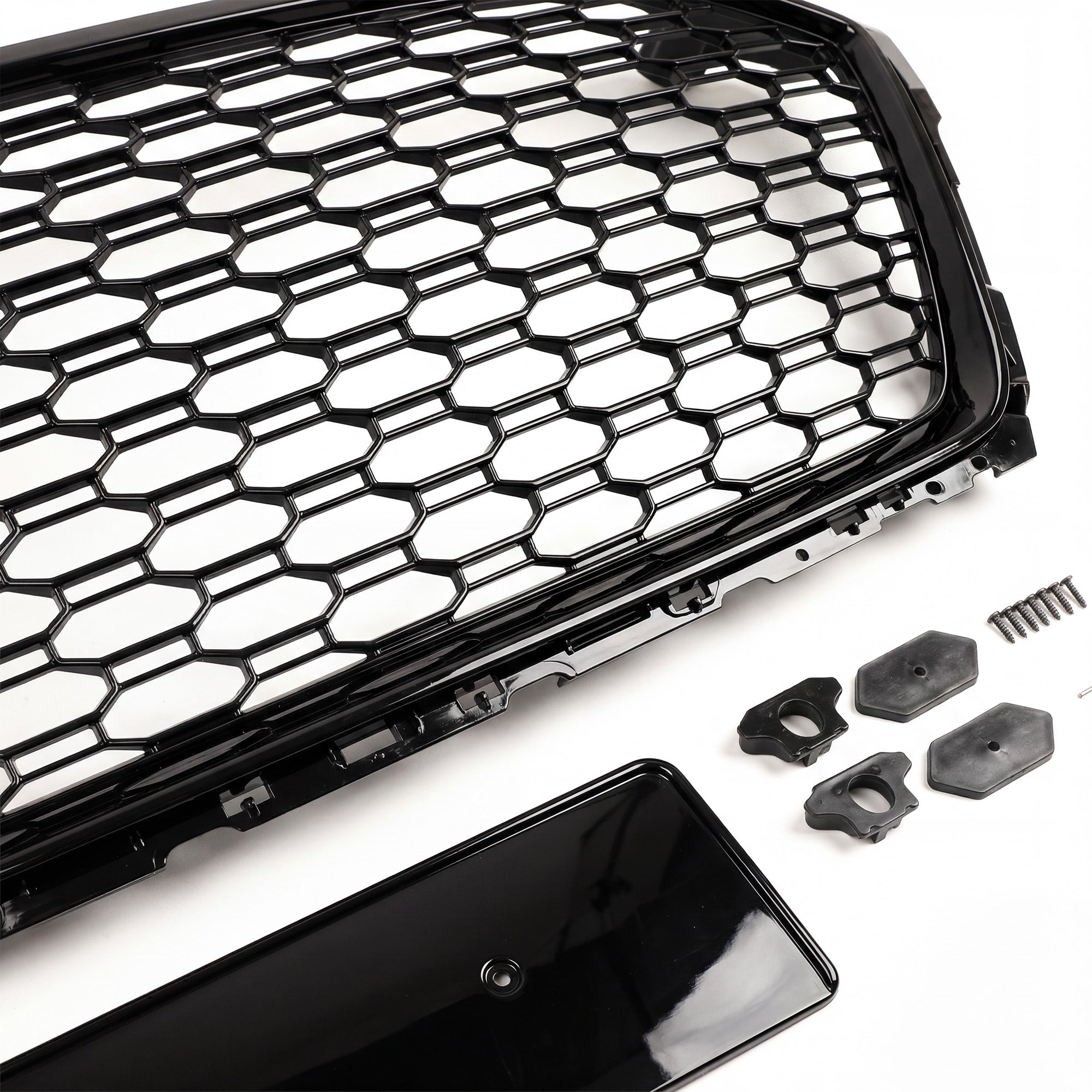Garvee Sport Style Honeycomb Front Grille for Audi A5 2017-2019 – Gloss Black ABS – Direct Fit Without Emblem – Aggressive Look – Fits European Version – Color: Gloss Black