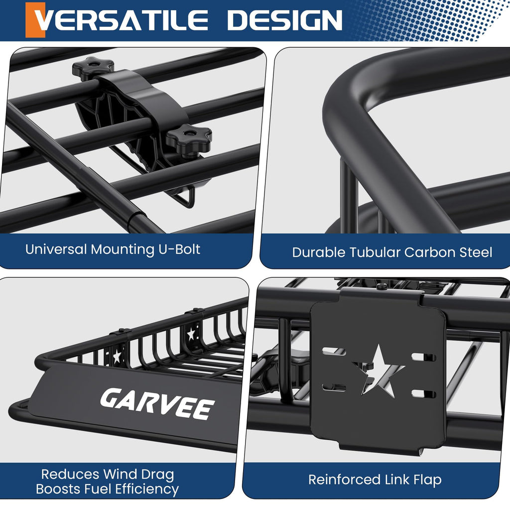 Garvee 64" x 39" x 6" Roof Rack Basket, Heavy-Duty 200 lbs Rooftop Cargo Carrier, Powder-Coated Steel Luggage Holder with Wind Fairing