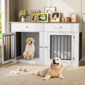 Garvee 60" Dog Crate Furniture for 2 Dogs, Heavy Duty Dog Kennel Furniture TV Stand with 2 Drawers, Dog Crates for Small Medium Dogs, Dog Cage End Table for Indoor Use, White