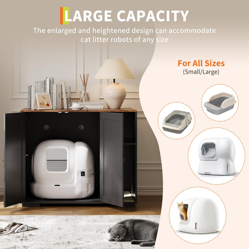 Garvee Extra Large Cat Litter Box Enclosure with Scratch Pad, Automatic Cleaning, Dog-Proof, Wood, Power Outlet, Spacious Storage, Home Use