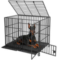 Garvee 54 Inch Heavy Duty Dog Crate, Metal Escape Proof Dog Kennel Indoor with 3 Doors, Removable Tray, Extra Large Dog Cage with Wheels for Large and Medium Dogs, Black