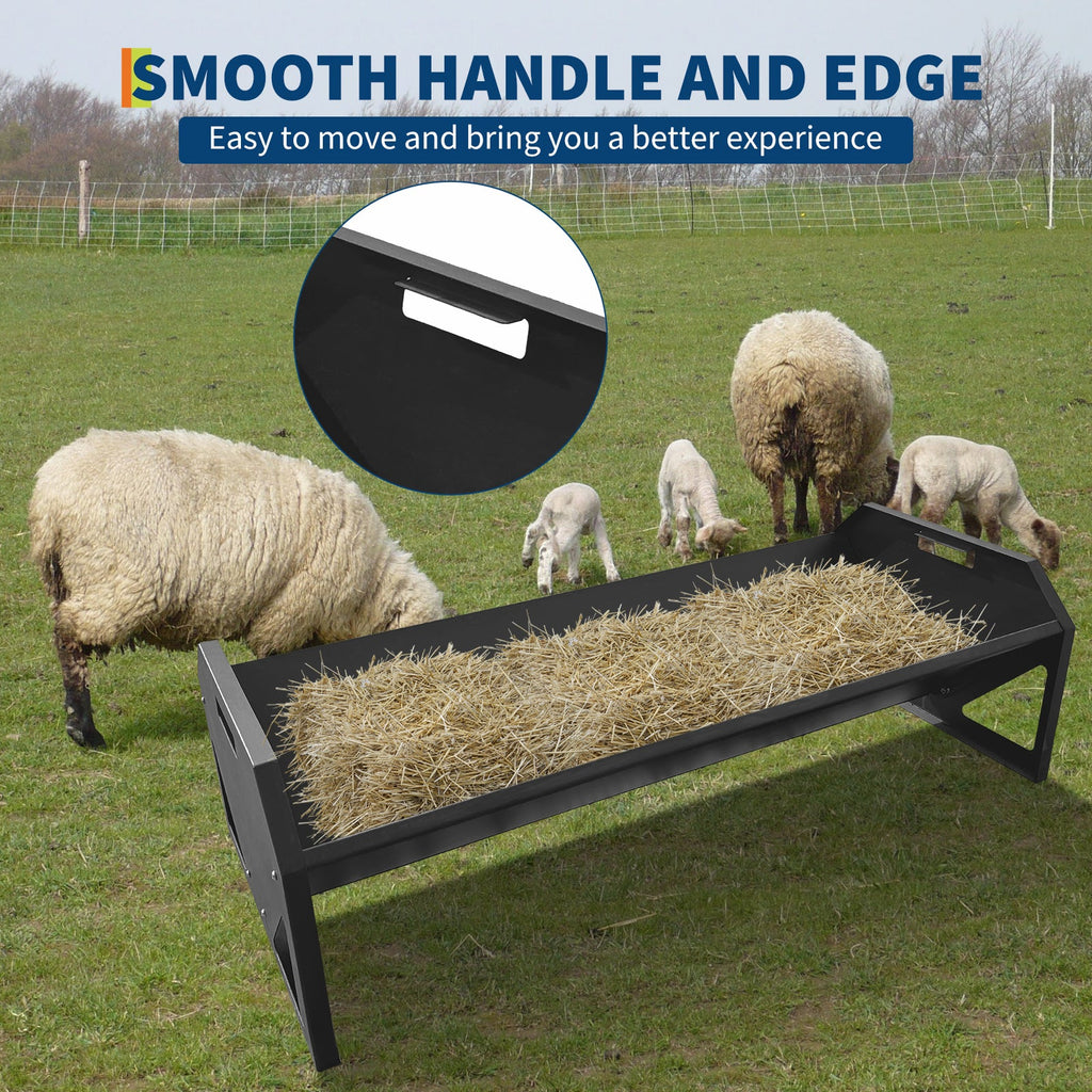 Garvee Livestock Feeder, 45.13" Hay Feeder for 10 Sheep Once, Heavy Duty 22 Gallon Capacity Livestock Feeding Trough for Horse, Goat, Sheep, Cattle, Cow, Alpaca, Black