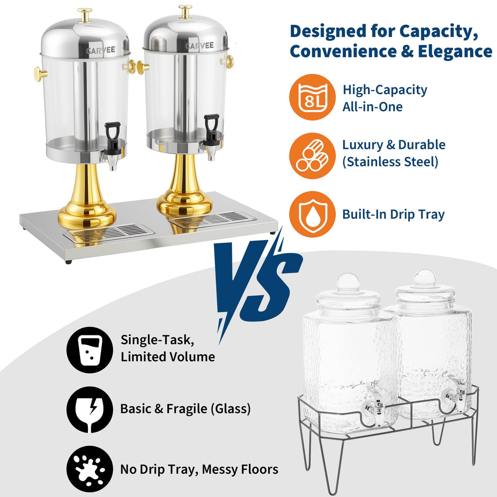Garvee 4.4 Gallon Commercial Drink Dispenser, Stainless Steel Beverage Dispenser with Ice Core, Stand & Spigot for Cold Juice, Iced Tea and Lemonade at Parties & Weddings, Gold