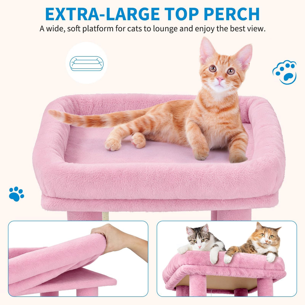 Garvee 61" Multi-Level Cat Tree for Indoor Cats, Heavy-Duty Tower for Large Adult & Maine Coon Cats with Oversized Perch, Dual Condos, Natural Sisal Scratching Posts & Play Toys – Pink