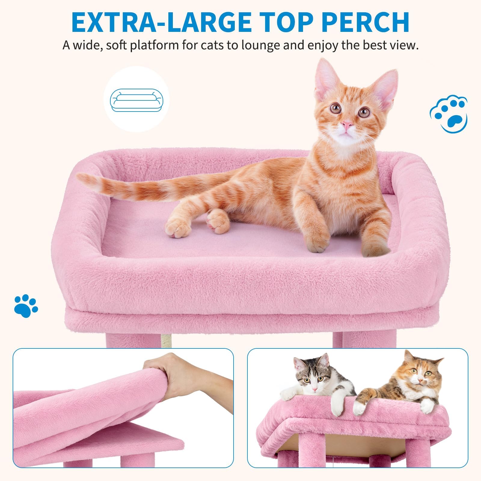 Garvee 61" Multi-Level Cat Tree for Indoor Cats, Heavy-Duty Tower for Large Adult & Maine Coon Cats with Oversized Perch, Dual Condos, Natural Sisal Scratching Posts & Play Toys – Pink