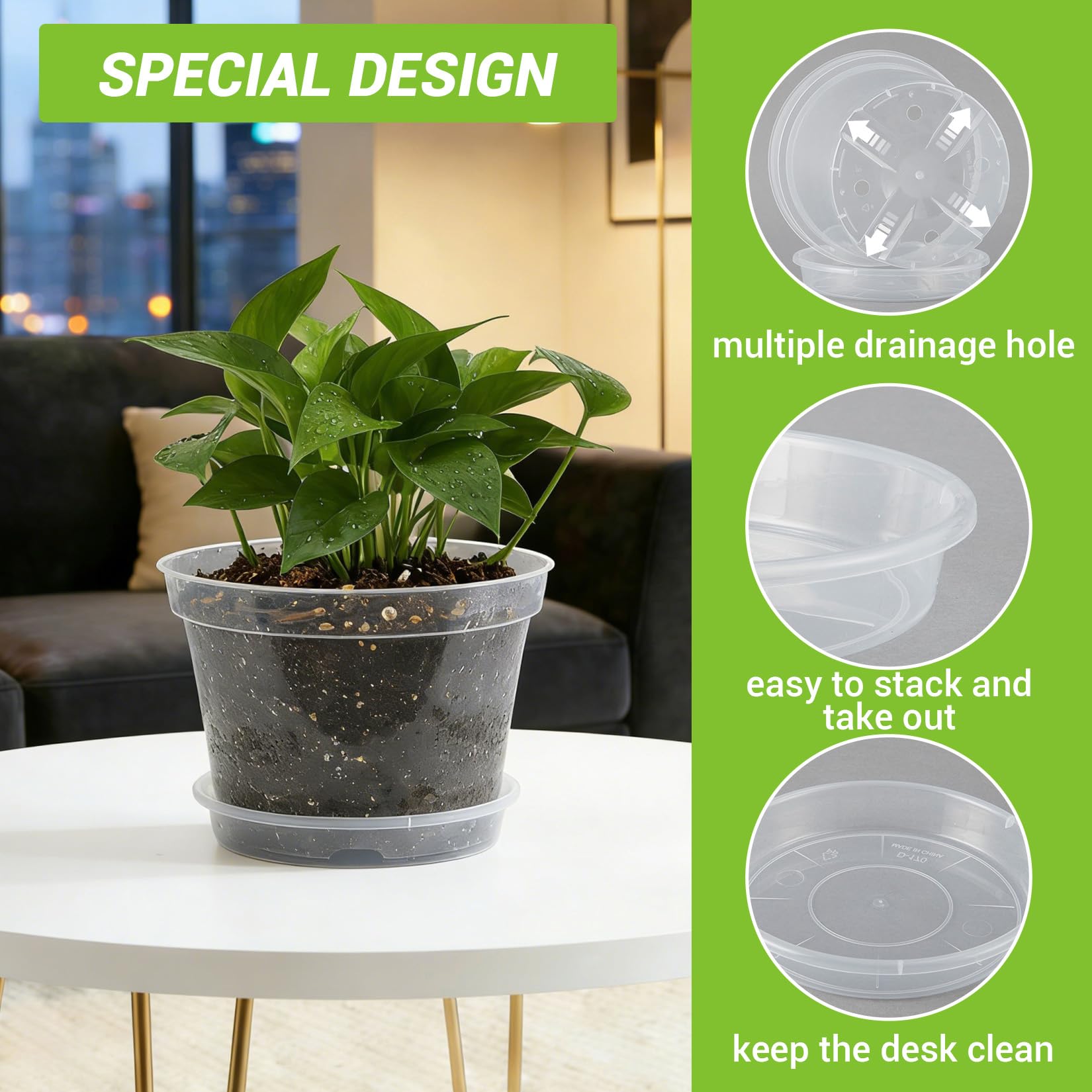 Garvee 12 Pack 8 in Clear Nursery Pots for Plants with Saucers, Thickened Plastic Plant Pots with Drainage Holes, Transparent Seeding Start Planters for Indoor Outdoor
