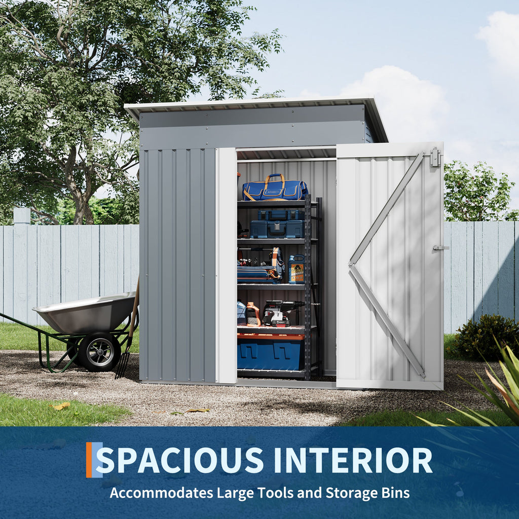 Garvee 5x3 FT Weather-Resistant Outdoor Metal Storage Outdoor Storage Unit – Lockable Doors, Vents & Spacious Backyard Organizer – Garden Tool, Lawn Equipment, Bike & Pool Supplies – Gray Color
