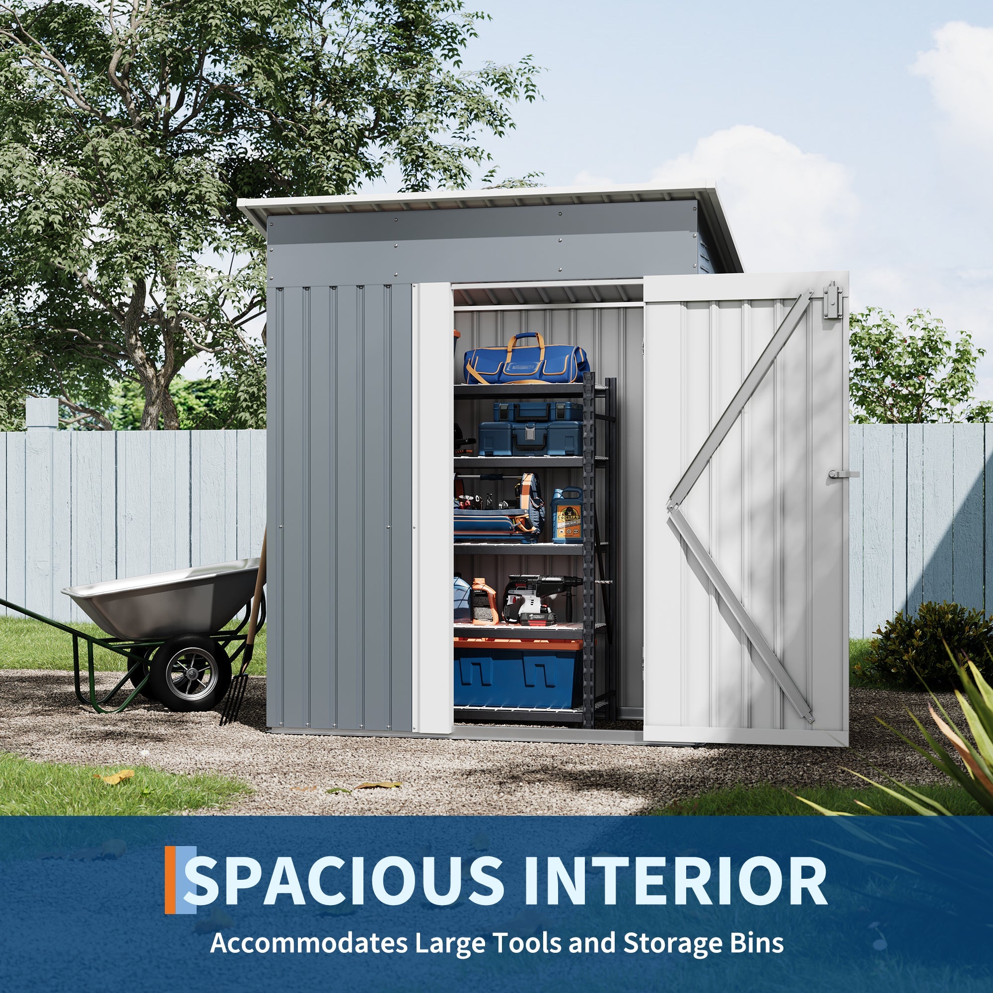 Garvee 5x3 FT Weather-Resistant Outdoor Metal Storage Outdoor Storage Unit – Lockable Doors, Vents & Spacious Backyard Organizer – Garden Tool, Lawn Equipment, Bike & Pool Supplies – Gray Color