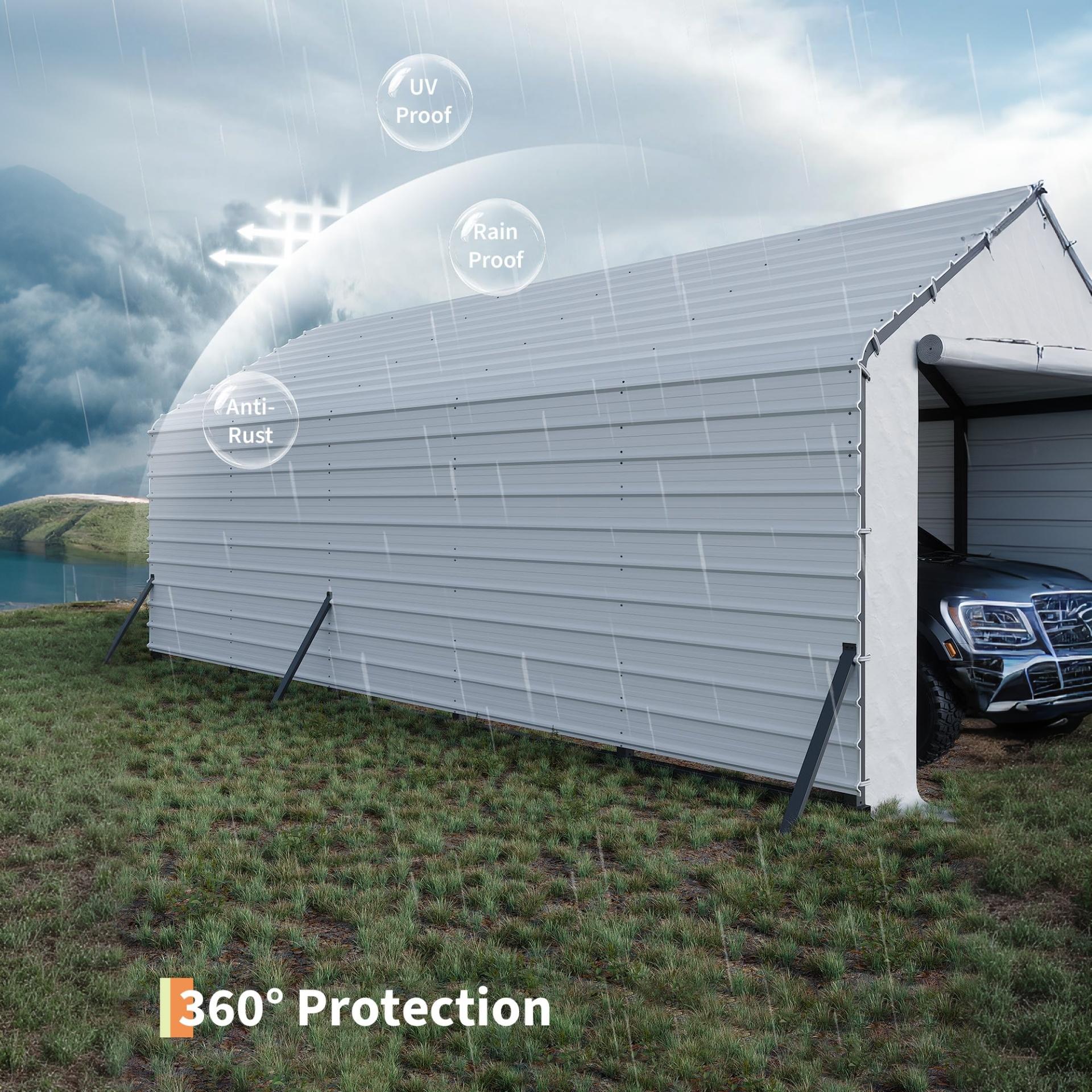Garvee Galvanized Steel Roofing Panels, 16-Piece 27-Gauge Ribbed Sheets, 64.17 x 19.68-Inch White Replacement Kit for Metal Carports