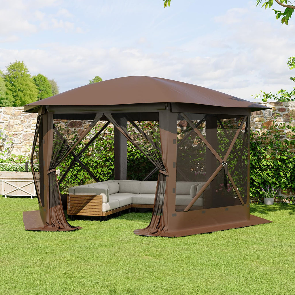Garvee Screen Tent, 11.5 x 11.5 FT 6-Sided Khaki Canopy with Removable Top and Quick-Set Frame for Camping, Backyard and Patio Shade