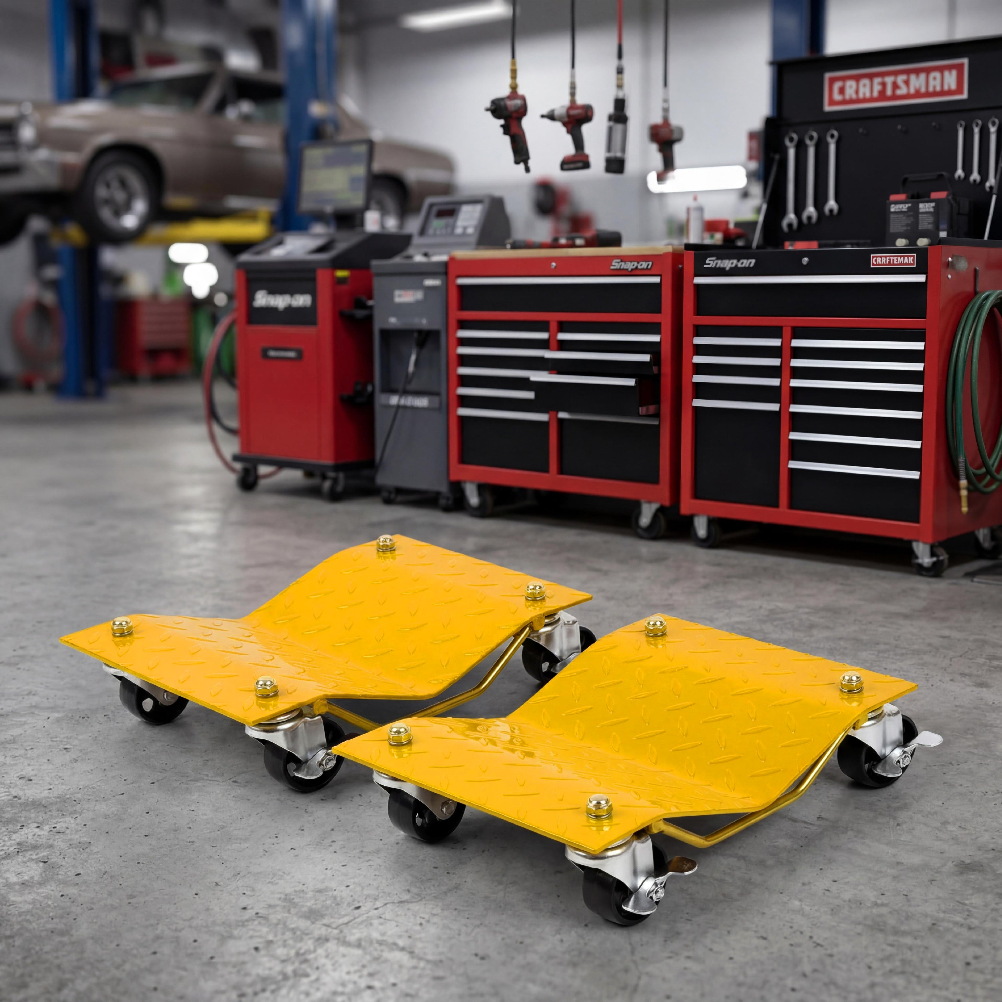 Garvee Heavy Duty Car Wheel Dolly Set – 6000 lbs Capacity – Carbon Steel Construction – 360° Rotating Casters – Ideal for Moving Cars, SUVs, Pickups, ATVs, Tractors – Yellow | 4-Pack