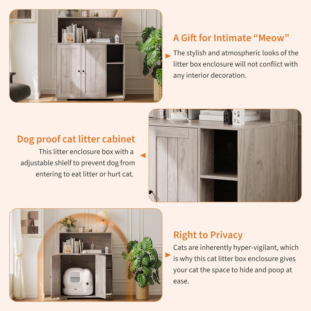 Garvee Dog-Proof Large Cat Litter Box Enclosure with Scratch Pad, Large Automatic Litter Box Furniture for Placing Self-Cleaning Litter Box,Litter Cabinet with Outlet ,Space for Cat Stuffs