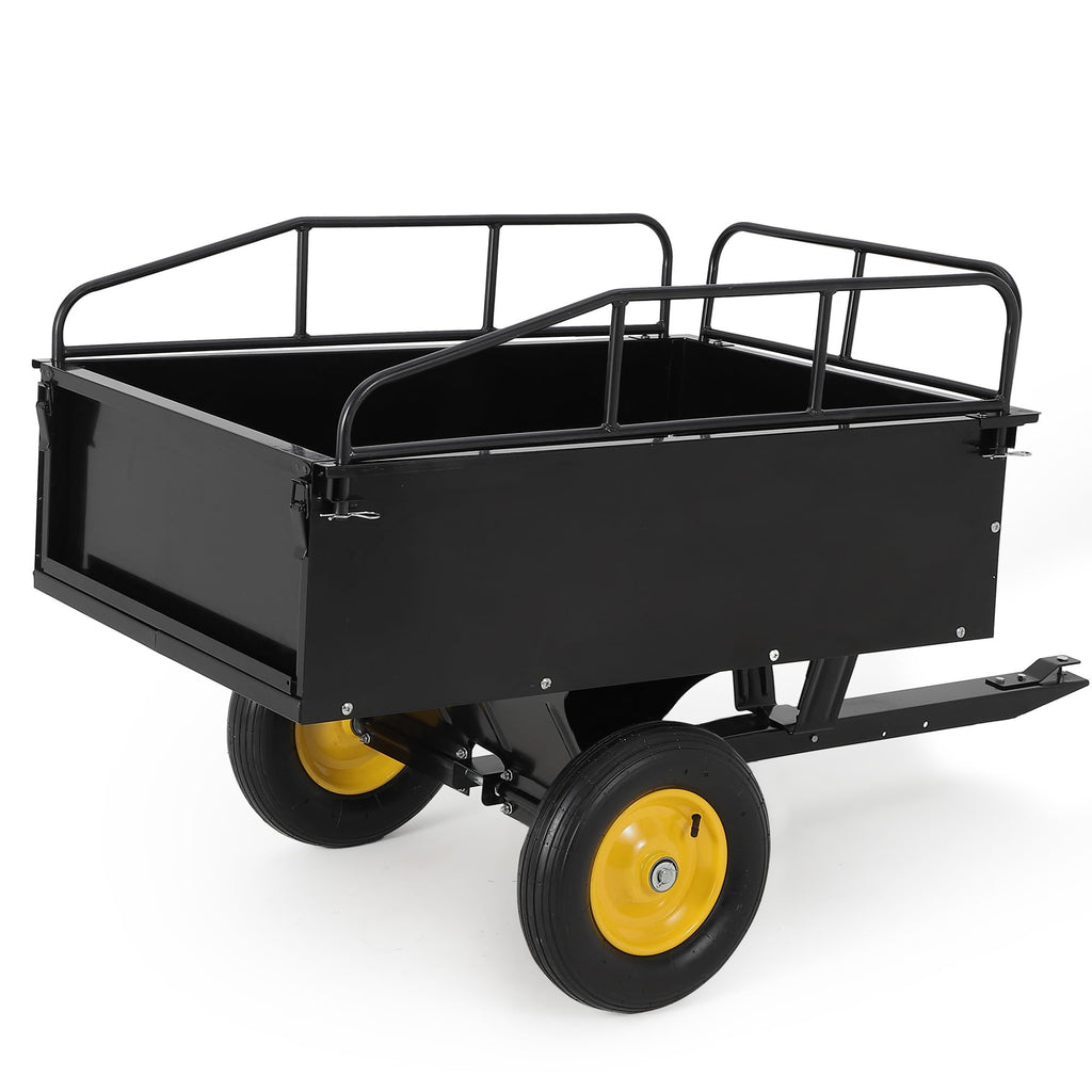 Garvee ATV UTV Dump Trailer, 750 lbs Load Capacity and 15 Cu. FT Bed with Reinforced Side Panels and Dumping Function for Farm, Garden and Off-Road Hauling