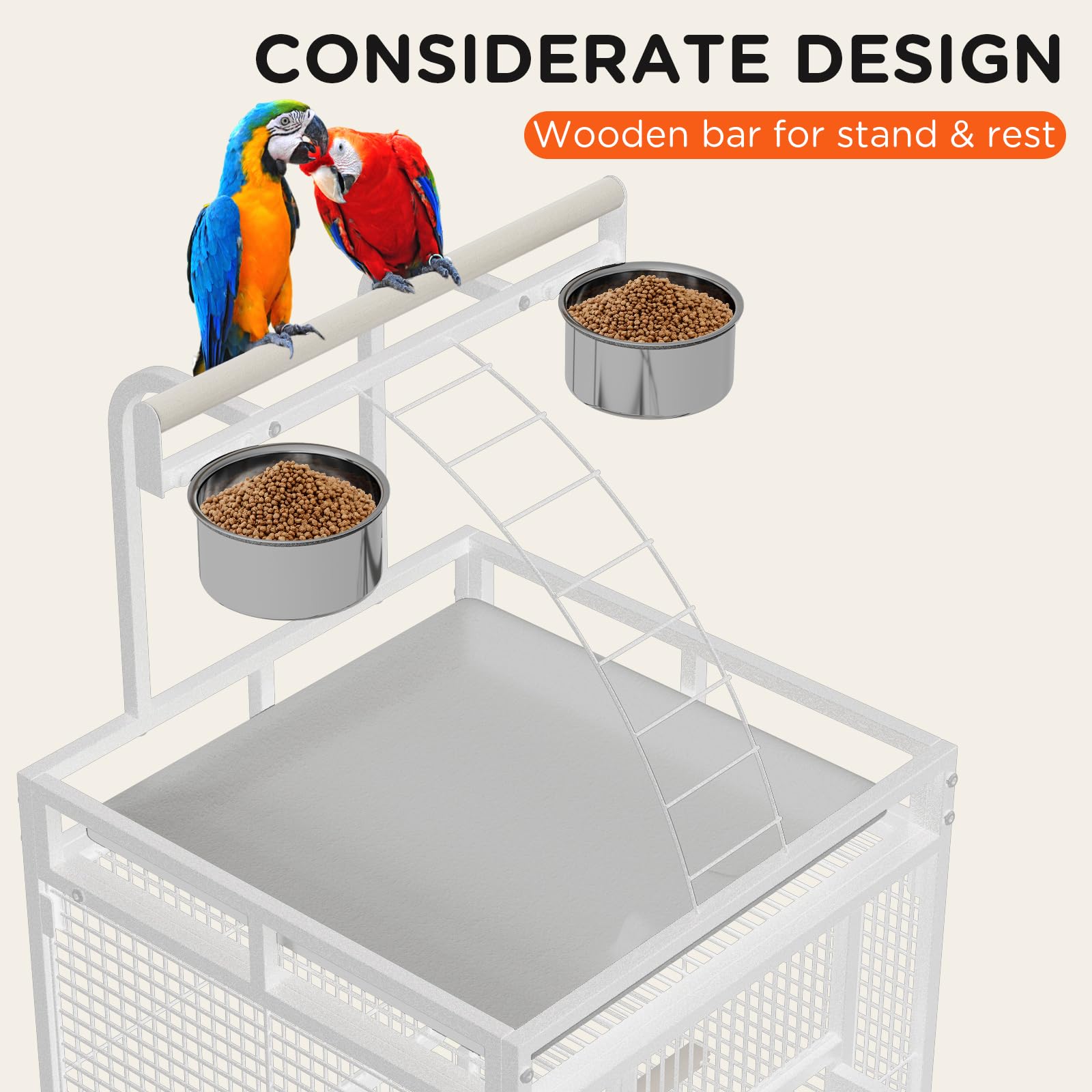 Garvee 60 Inch Wrought Iron Bird Cage with Play Top & Rolling Stand - 4 Stainless Steel Bowls, Secure Lock, Easy-Clean Tray - Spacious Metal Parrot Cage for African Grey, Cockatiel, Conure, Budgie, Lovebird - White