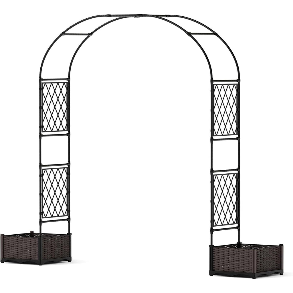 Garvee 90.5" Garden Arbor with 2 Planter Boxes, PE Coated Metal Garden Arch Trellis for Climbing Plants, Decorative Archway Wedding Arch Frame, Weather-Resistant Arbor Trellis for Lawn Backyard Yard