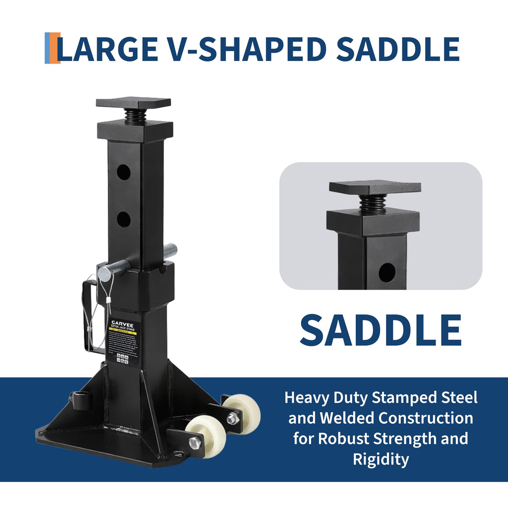 Garvee 22 Ton Jack Stands, Heavy-Duty Pin-Type Car Jack Stands with Lock, 2 Caster Wheels, Wide Base Safety Design, Adjustable Height (13.8"-19.7") for Trucks, Trailers, and Equipment, Black