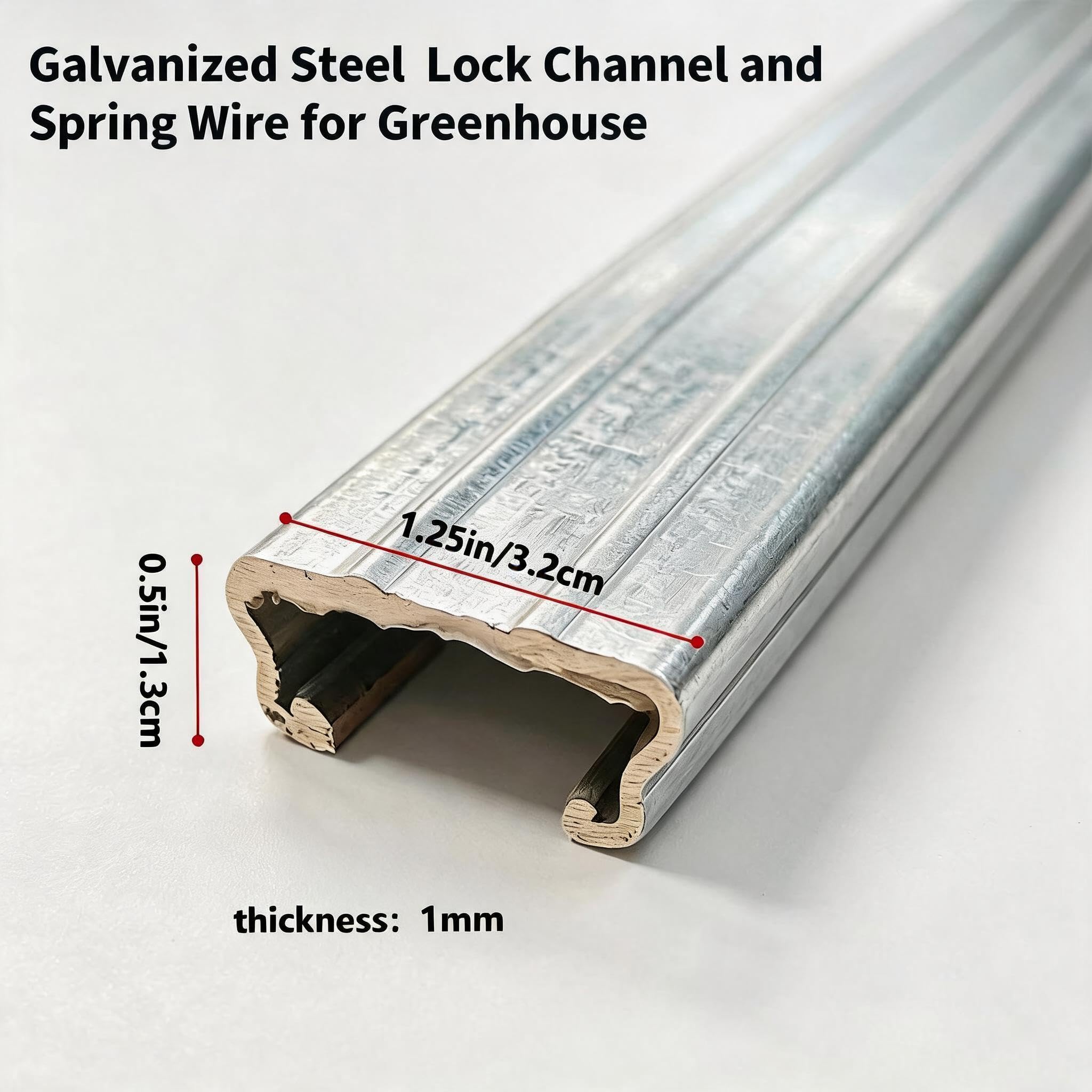 Garvee Greenhouse Lock Channel Kit for Polytunnels and Shade Cloth, 40-Piece 1 m Galvanized Steel U-Channels with PVC-Coated Wiggle Wire