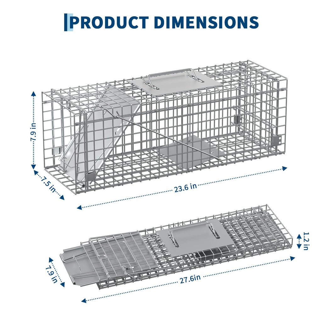 Garvee Compact Live Animal Trap Cage – Humane, Collapsible Steel, Sensitive Trigger – For Raccoons, Cats, Squirrels, Skunks, Rabbits, Foxes – Carry Handle – 24x8x8 in / 60x19x20 cm, Up to 2kg/4.4lbs