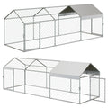 Garvee 118" x 39" Large Metal Chicken Coop with Outdoor Run - Galvanized Steel Poultry Cage with Waterproof Weather Cover & 2 Easy-Access Doors for Backyard Chickens, Ducks, & Rabbits (Silver)