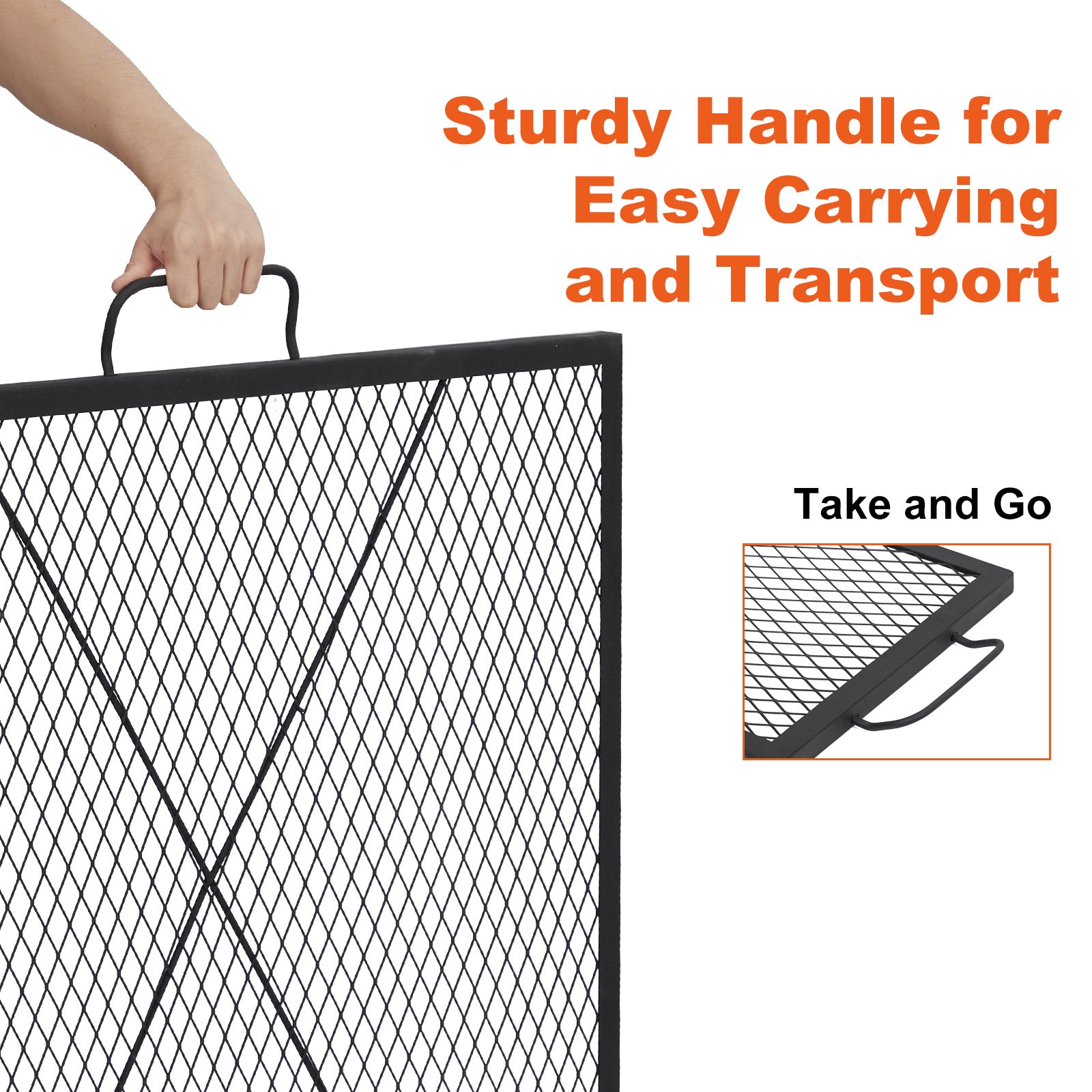 Garvee 30x30 inch Square Fire Pit Grate, 44lbs Load Capacity Heavy Duty Carbon Steel Grill Grate with Handles, 1112°F/600℃ Heat Resistant Cooking Mesh for Outdoor Camping, Black