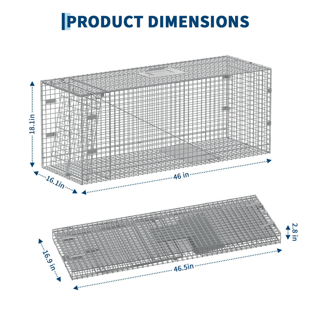 Garvee Large Humane Live Animal Trap Cage – Collapsible Steel, Sensitive Trigger – For Raccoons, Stray Cats, Skunks, Squirrels & Similar Pests – Carry Handle – 42x16x18 in / 117x41x46 cm