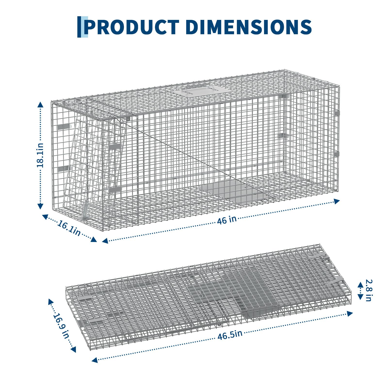 Garvee Large Humane Live Animal Trap Cage – Collapsible Steel, Sensitive Trigger – For Raccoons, Stray Cats, Skunks, Squirrels & Similar Pests – Carry Handle – 42x16x18 in / 117x41x46 cm