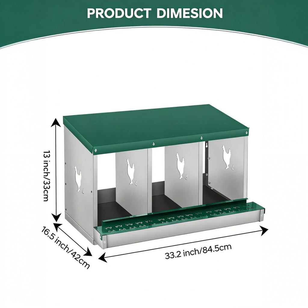 Garvee Chicken Nesting Box, 3 Room Galvanized Steel Laying Boxes, Metal Nesting Boxes for Hens with 10 Pads & 4 Fake Eggs, Easy Egg Collection, Vented Holes Poultry Nest for Chicken Coop, Green