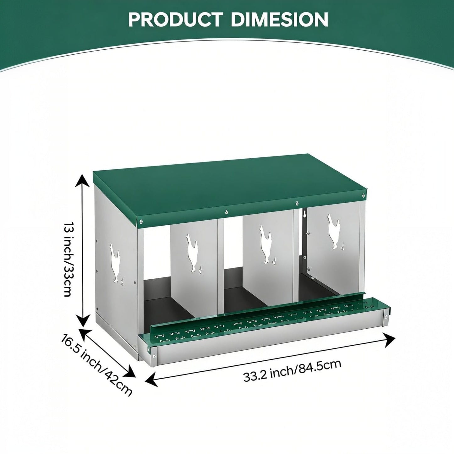 Garvee Chicken Nesting Box, 3 Room Galvanized Steel Laying Boxes, Metal Nesting Boxes for Hens with 10 Pads & 4 Fake Eggs, Easy Egg Collection, Vented Holes Poultry Nest for Chicken Coop, Green