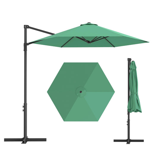 Garvee 9' Cantilever Patio Umbrella, 101.2" W × 94.5" H Round Offset Parasol with UV-Resistant Vented Polyester Canopy and Iron Frame, Dark Green