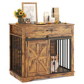 Garvee 37.8"W Dog Crate Furniture for Small/Medium Dogs, 2-in-1 Iron-Wood Fusion Dog Cage Indoor As Side End Table, Farmhouse Dogs Kennel with Sliding Barn Doors & Storage Drawer, Brown