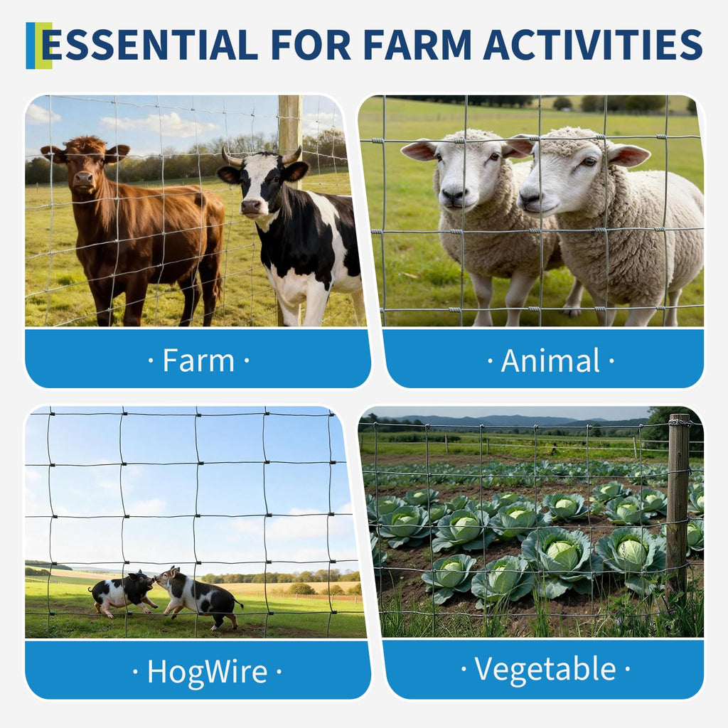 Garvee 5FT x 164FT Heavy Duty Farm Fence, Galvanized Wire Livestock Fencing for Goats, Cattle & Deer, High-Zinc Field Fence Roll for Yard, Pasture & Ranch Protection