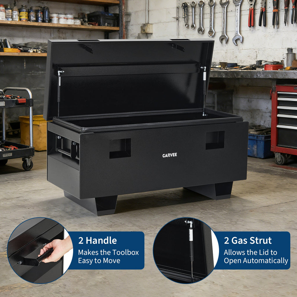 Garvee 36"x 16"x 18" Heavy-Duty Steel Truck Bed Tool Box - Lockable Waterproof Jobsite Chest with Removable Feet, Side Handles, and Dual Locks, Black with Silver Floral Spray Coating, Ideal for Trucks, Trailers, and Garages, Black