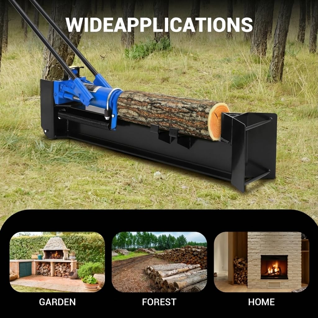 Garvee 12 Ton Hydraulic Log Splitter Wood Cutter, Manual Log Splitter with Horizontal Full Steel Beam & Built-In Wheel