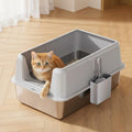Garvee Non-Stick Stainless Steel Litter Box, Side Opening Splash-Proof & Leak-Proof Large Metal Cat Litter Box with Lid & Scoop, Easy-Clean & Durable, 8" Deep Gray