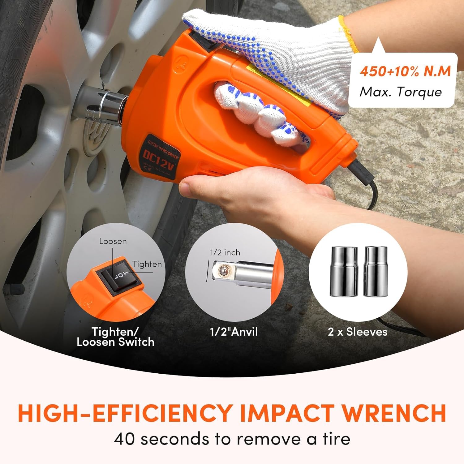 Garvee 5 Ton 12V Electric Hydraulic Car Jack Kit – Tire Inflator Pump & Impact Wrench – Portable Floor Jack Lift – Lifting Range 155-450mm – For Sedan, SUV, MPV, Truck Tire Change, Repair – Electric Jack + Electric Wrench