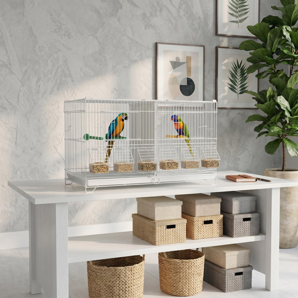 Garvee Flight Bird Cage with Slide Out Tray and Bottom Grate, Budgies Cockatiels Lovebirds Canaries Parakeet Cage, Stackable Design for Small and Medium Birds, White