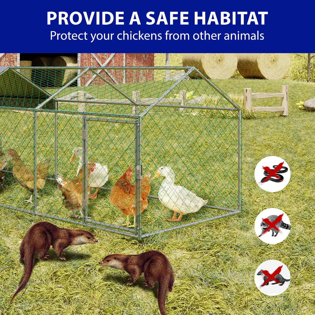 Garvee 118" x 39" Large Metal Chicken Coop with Outdoor Run - Galvanized Steel Poultry Cage with Waterproof Weather Cover & 2 Easy-Access Doors for Backyard Chickens, Ducks, & Rabbits (Silver)