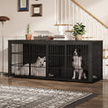 Garvee 94.5" Extra Large Dog House Furniture, Heavy Duty Wooden Dog Kennel Indoor End Table, TV Stand  for Large/Medium Dogs, 4 Doors, Divider, Storage, Adjustable Feet, Gray