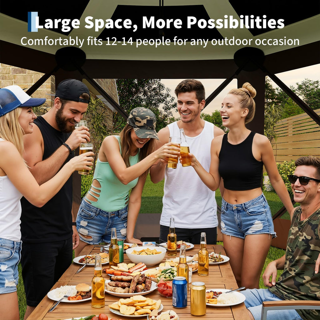 Garvee 13' x 13' Khaki Screen Tent, Quick-Set 6-Sided Canopy Shelter with Removable Top & Mesh Walls, Bite-Proof Outdoor Sun Shade for Camping, Patio & Backyard