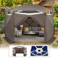 Garvee Screened Gazebo Tent for 8–10 People, 13 × 13 FT 6-Sided Mosquito-Proof Canopy with Wind Panels and Carry Bag, Khaki and Beige