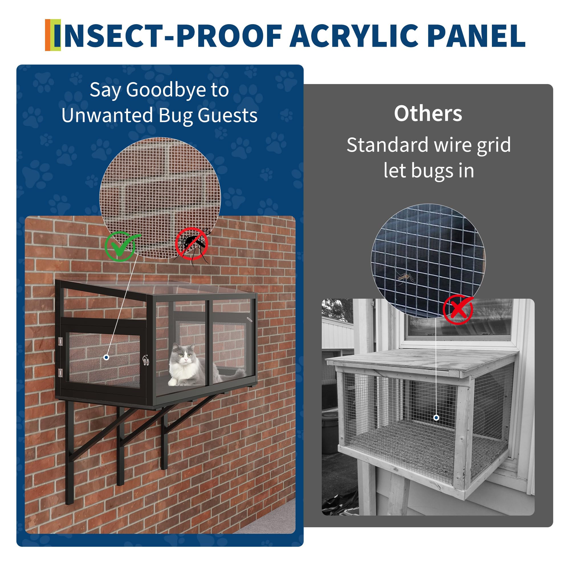 Garvee Cat Window Box Enclosure, Weatherproof Catio Windows Enclosure for Sunbathing, Birdwatching & Napping, Large Cats Window Perch for Sunbathing & Birdwatching